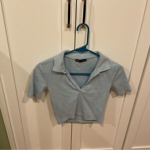Zara Sky Blue Ribbed Top